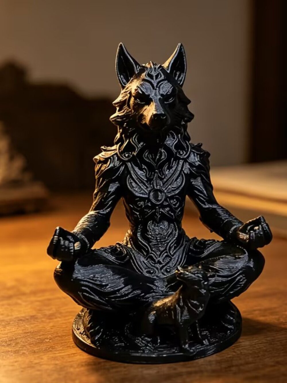 Gothic Werewolf & Little Wolf Statue Dark Fantasy Wolf Totem for Shelf Display